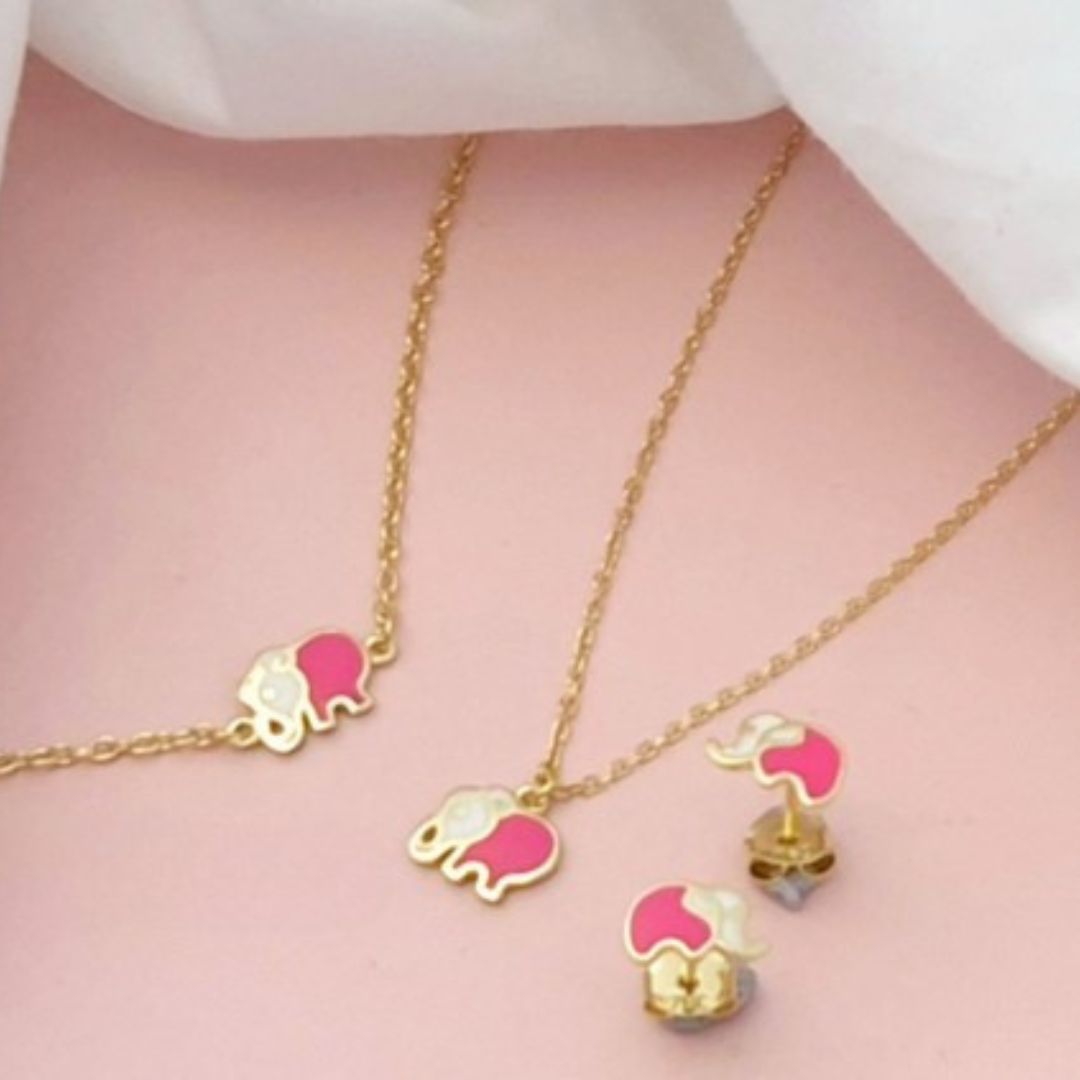 Nidal Jewels | Pink Elephant Charm Baby Bracelet and Chain Set